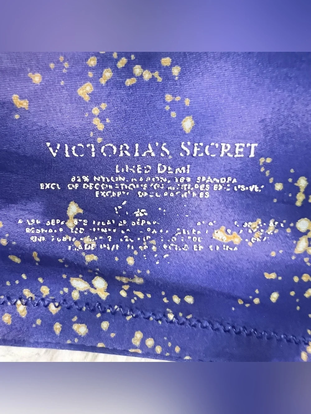 Victoria’s Secret Blue & Gold Rhinestone Speckle Lined Demi Bra Size 36C